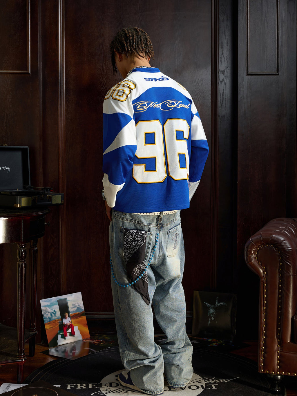 Small Town Kid Patchwork Mesh Long Sleeve Hockey Jersey