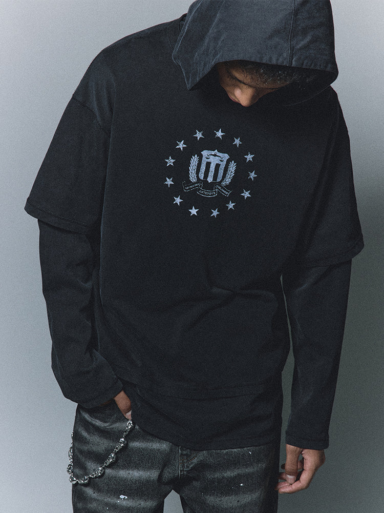 ANTIDOTE Washed Print Fake Two Piece Hoodie