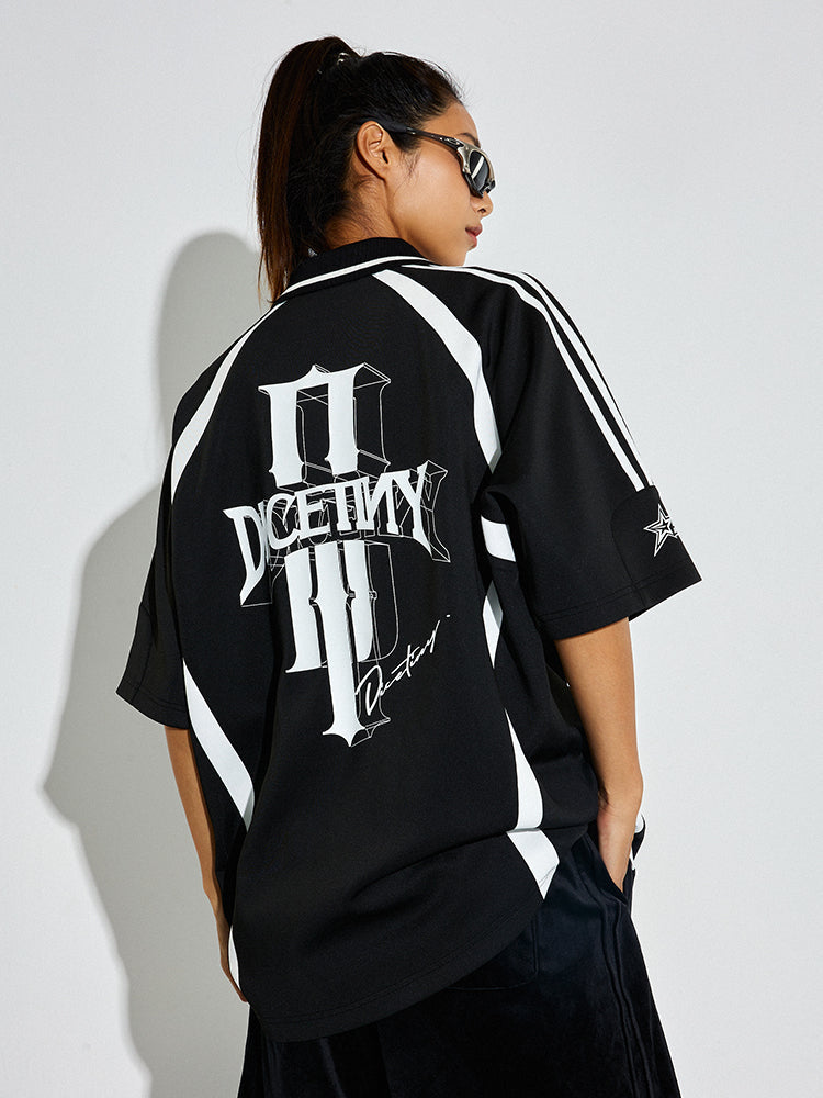 DICETINY Floral Logo Print Soccer Jersey Polo Shirt