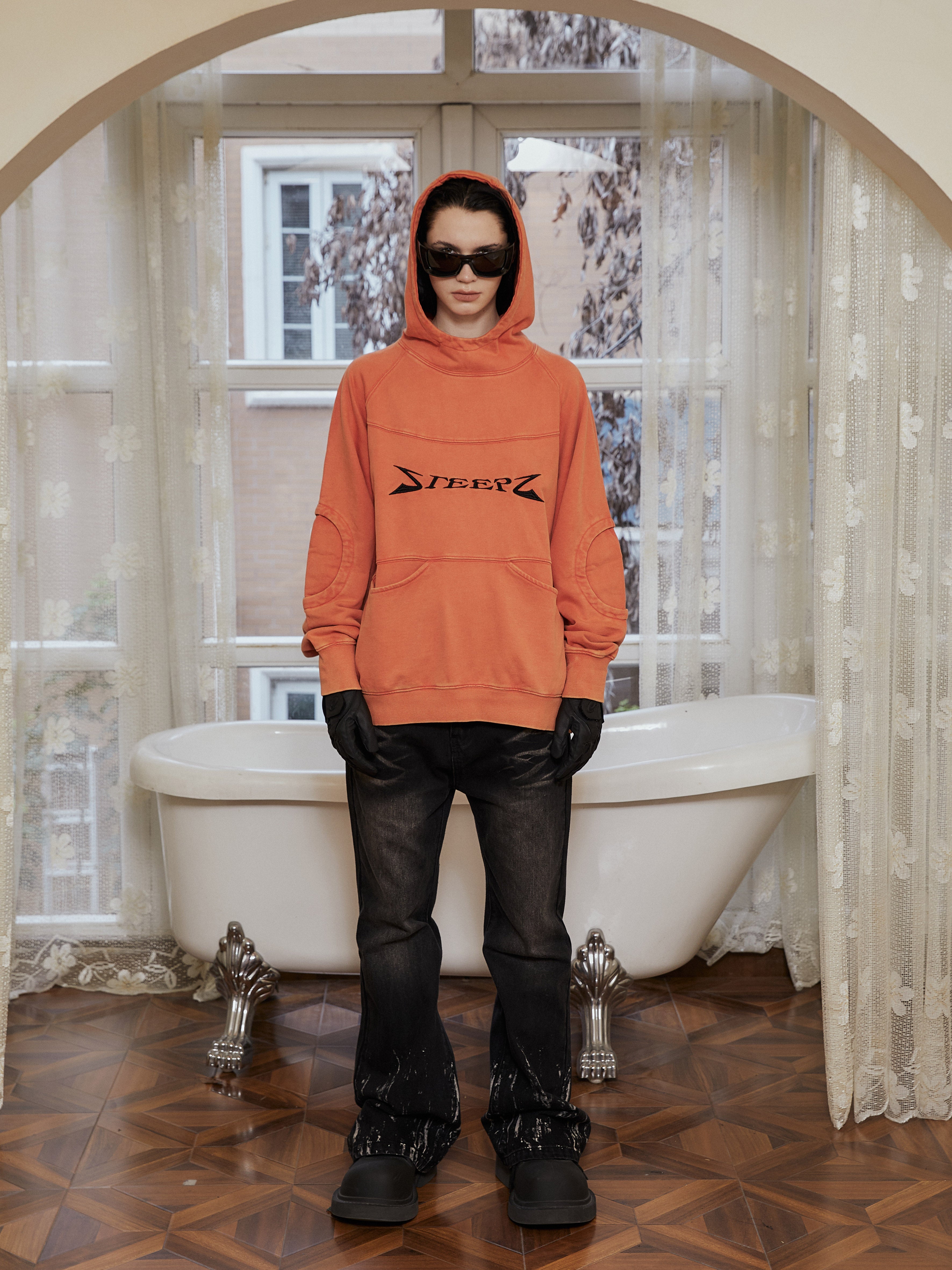 STEEPC Orange Structured Patchwork Hoodie