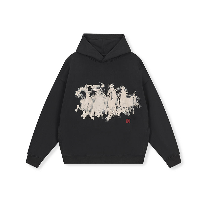 DICETINY Horse Print Washed Hoodie