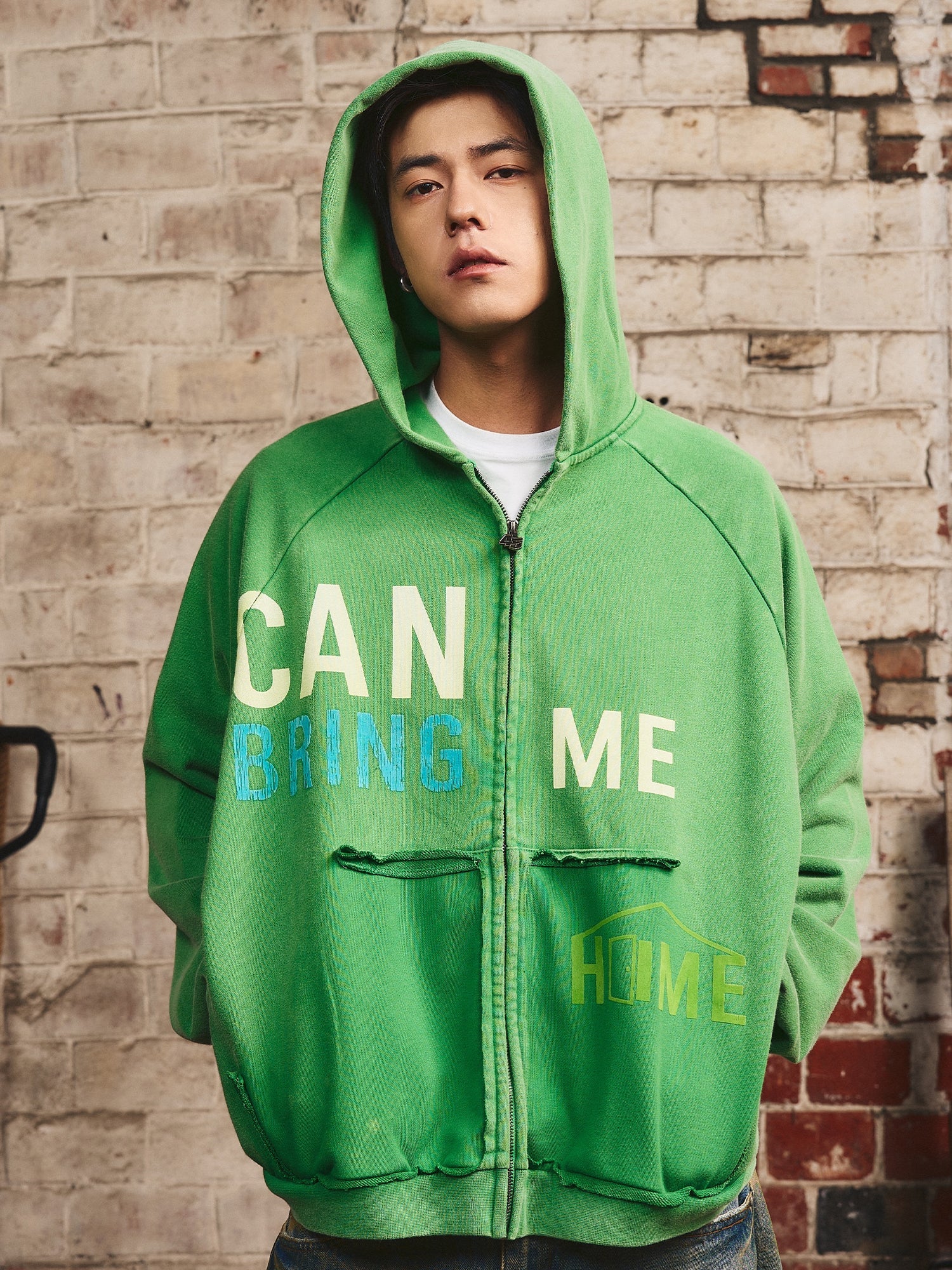 S45 Washed Flocking 3D Printed Zip Up Hoodie