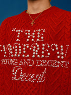 YADcrew Pearl Text Typography Knit Sweater