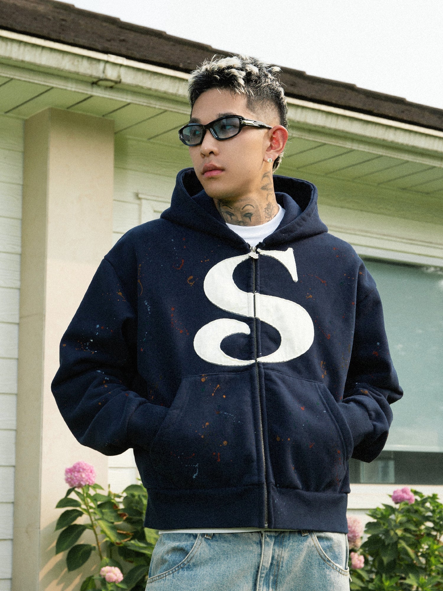 S45 Large S Logo Ink Splash Zip Up Hoodie