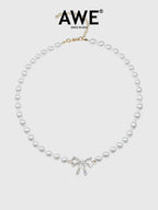 AWE Crystal Bow Pearl Necklace