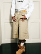 STEEPC Aged Torn Double Waisted Lumberjack Double Knee Baggy Shorts