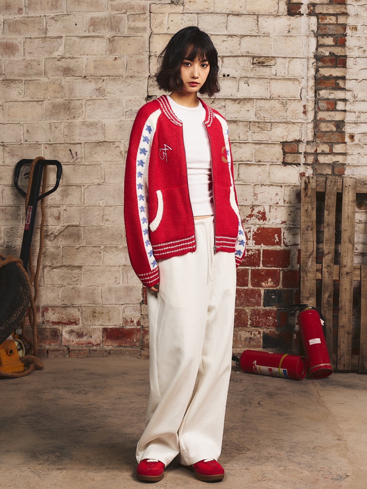 S45 Color Blocking Star Zip Up Cowichan Cardigan