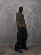 UNDERWATER Washed Pleated Deconstructed Patchwork Sweatshirt Brown