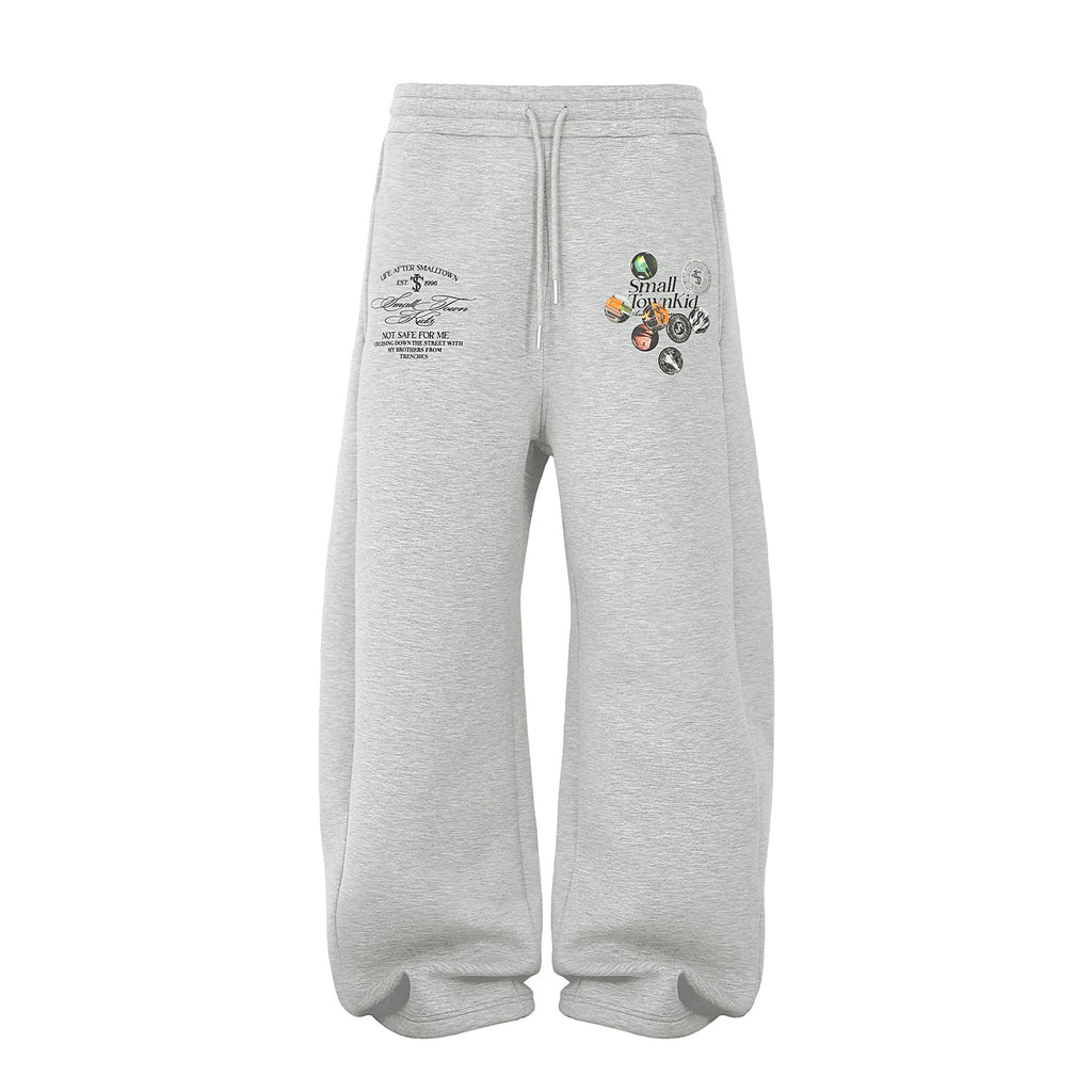 Small Town Kid Badge Printed Baggy Sweatpants