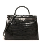 Shiny Porosus Crocodile Kelly Sellier 35 Graphite