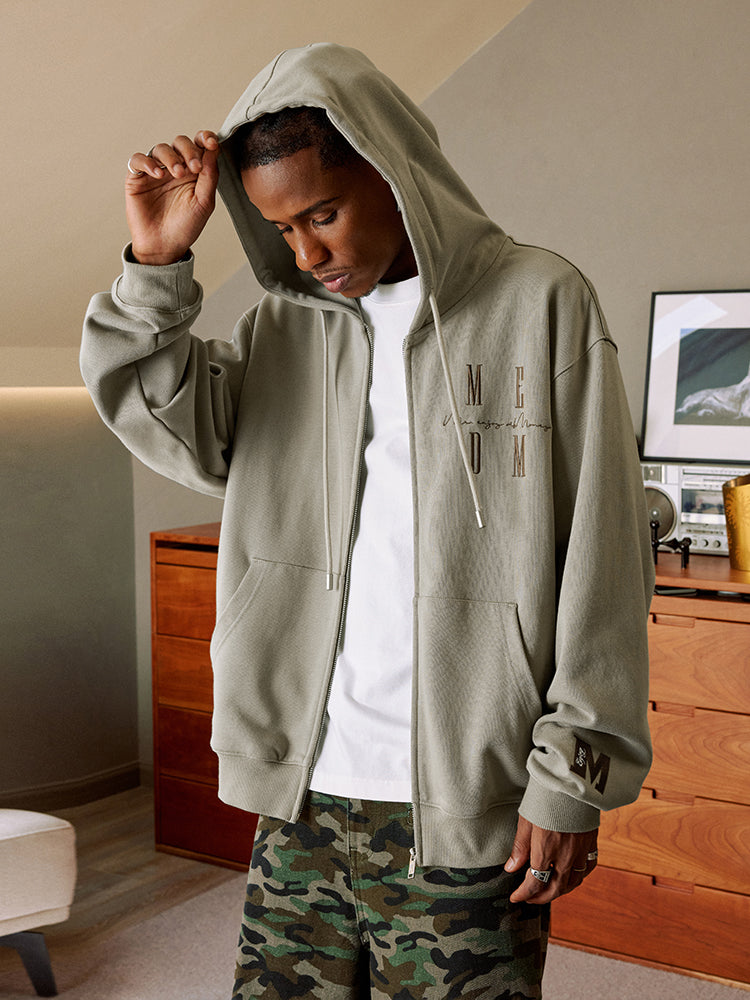 MEDM Basic Logo Embroidery Zip Up Hoodie