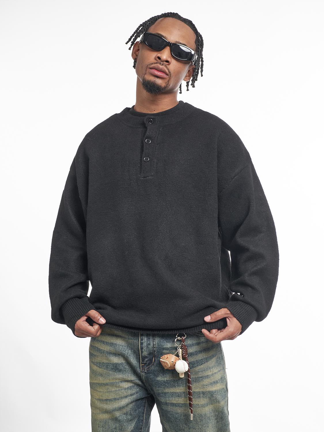F3F Select Relaxed Fit Henley Neck Knit Sweater