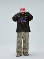 F2CE Fake Two Piece Frayed Overlay Racing Polo Sweatshirt