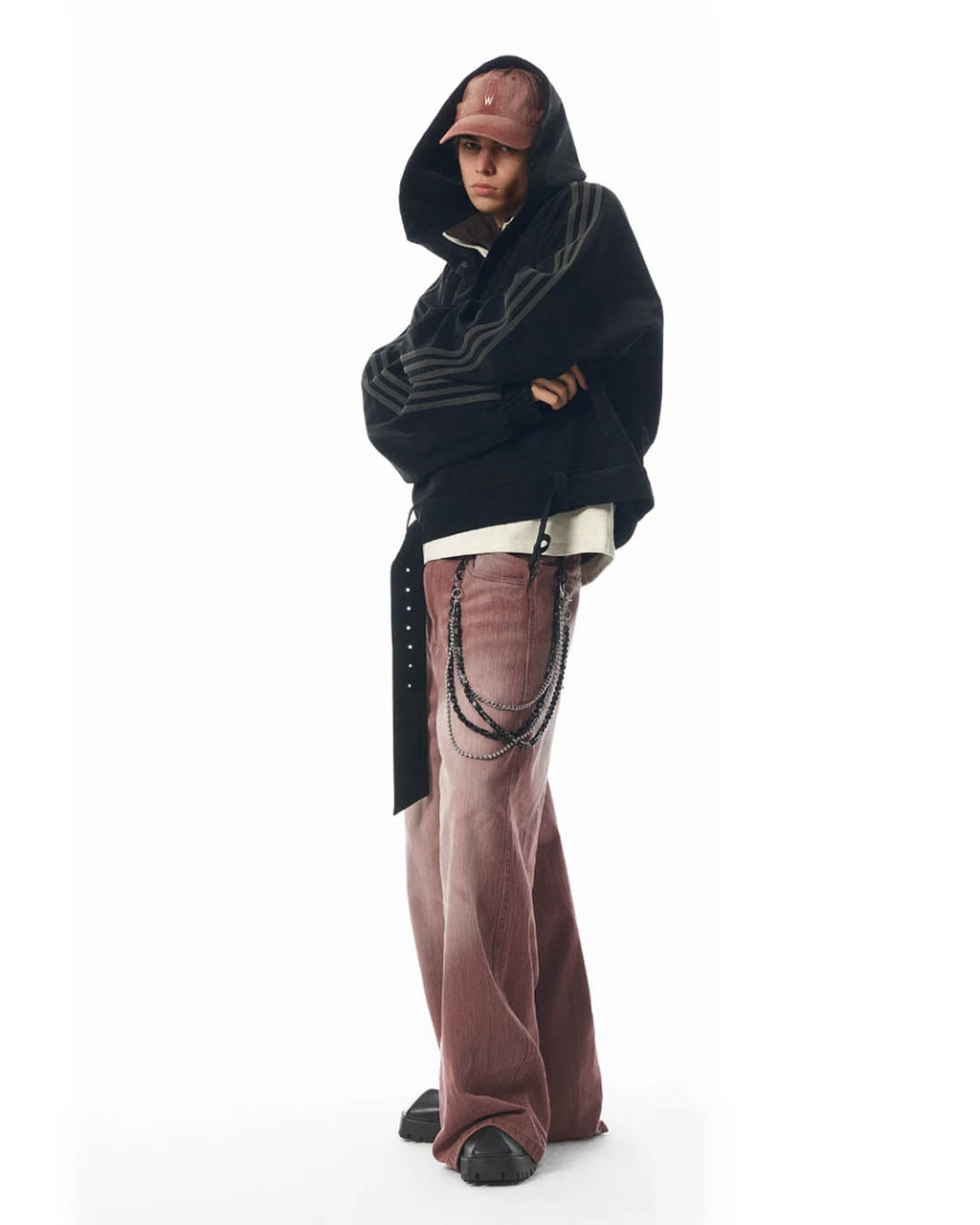 JHYQ Bordeaux Red Wash Baggy Jeans