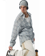 JHYQ Pleated Plaid Long Sleeved Shirt
