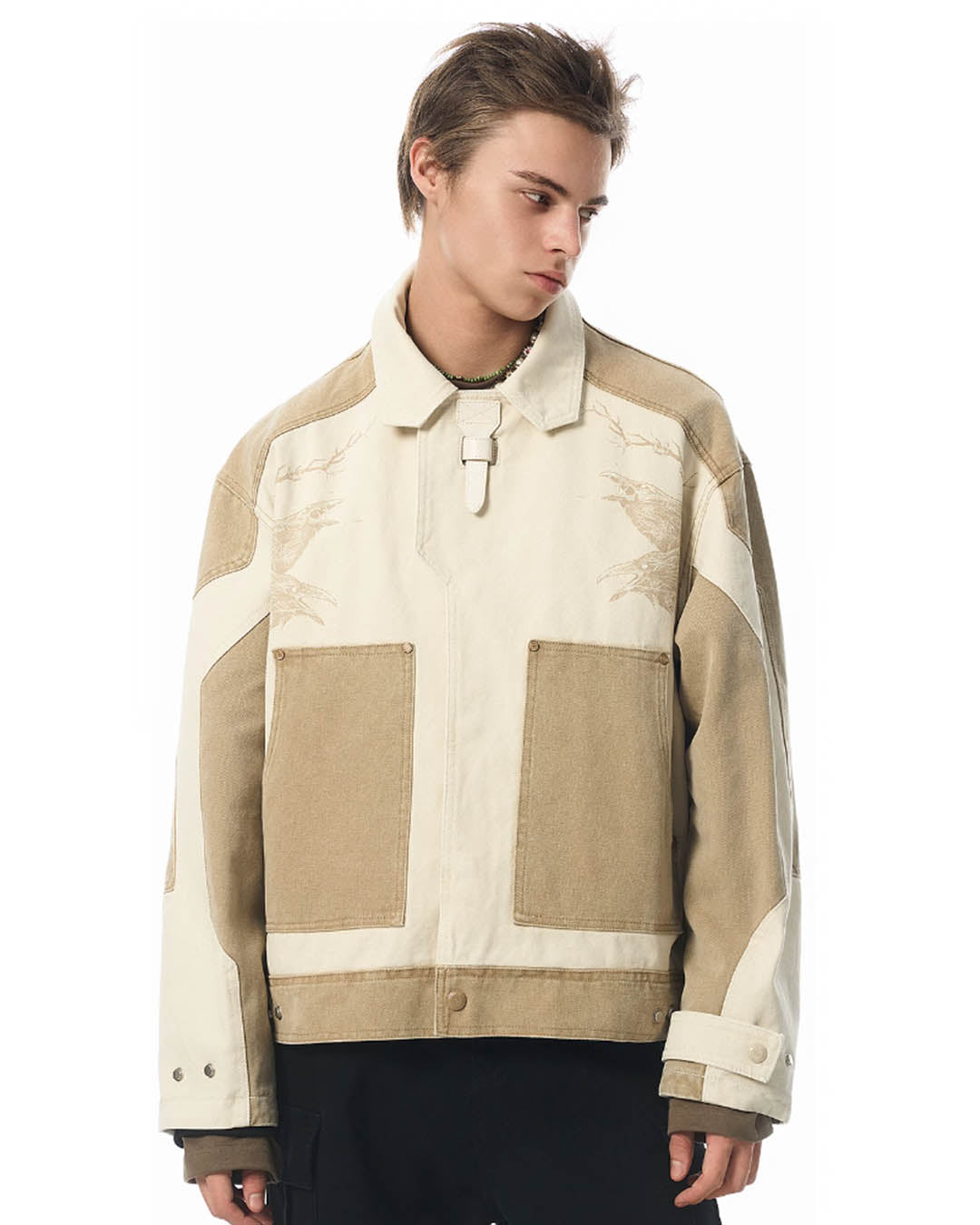 JHYQ Contrast Color Stitching Printed Canvas Work Jacket
