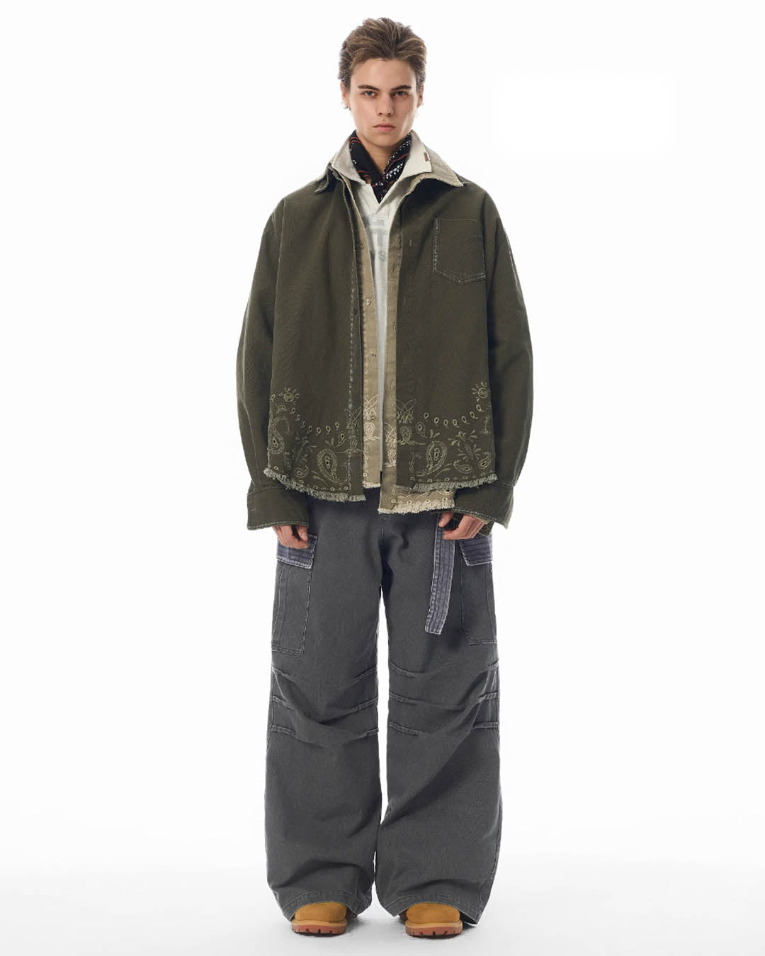 JHYQ Contrast Color Pleated Baggy Cargo Pants