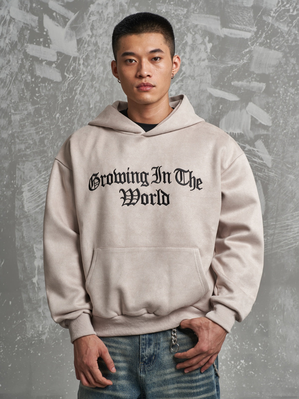 F3F Select Gothic Logo Embroidery Suede Hoodie