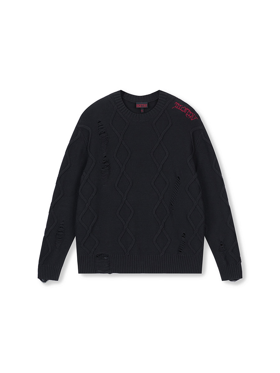 DICETINY Destruction Logo Embroidered Knit Sweater