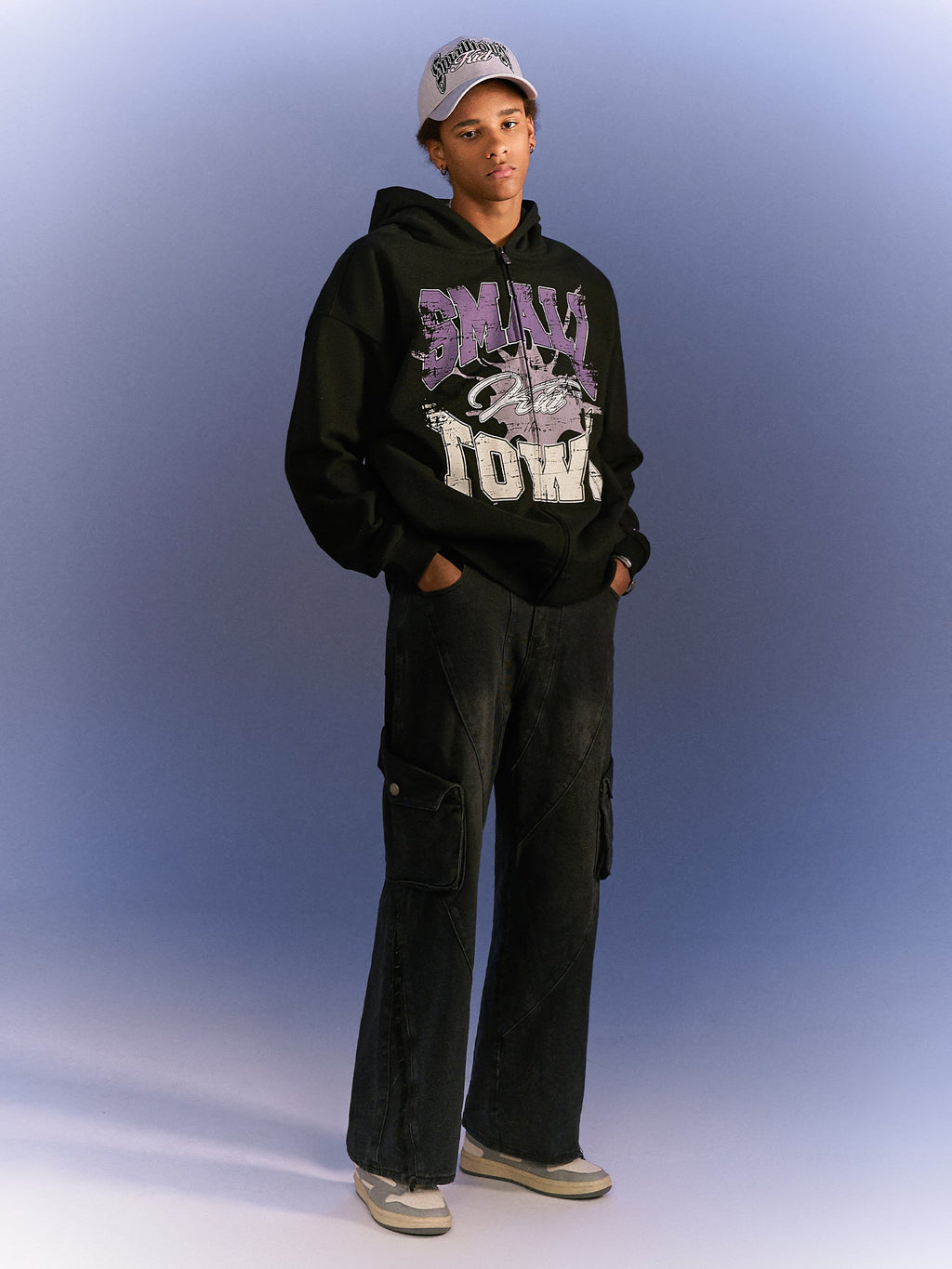 Small Town Kid Lacquered Arc Print Zip Up Hoodie