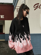 DICETINY Basic Logo Flame Destruction Knit Sweater