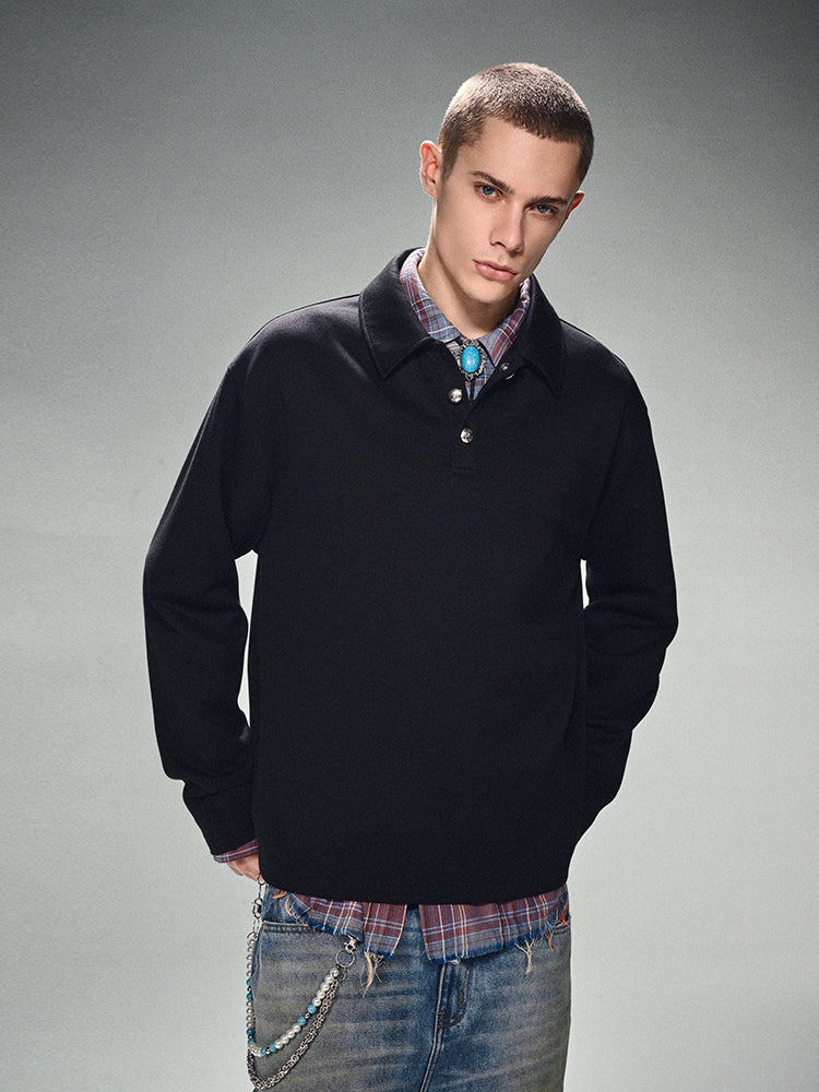 DICETINY Metal Button Long Sleeved Polo Shirt
