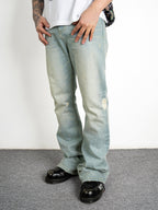 EVILKNIGHT(EK) Basic Washed Splash Ink Flared Denim Pants