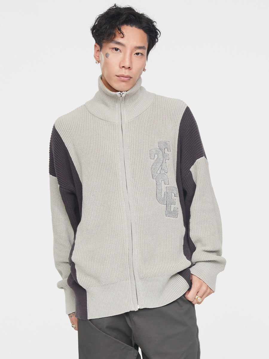 F2CE Contrast Color Stitching Zipper Cardigan