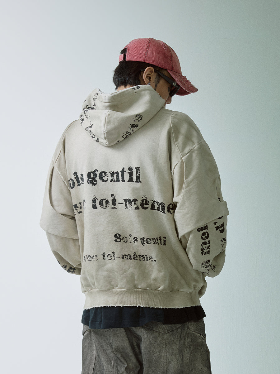 F2CE Dirty Dye Double Layer Printed Hoodie