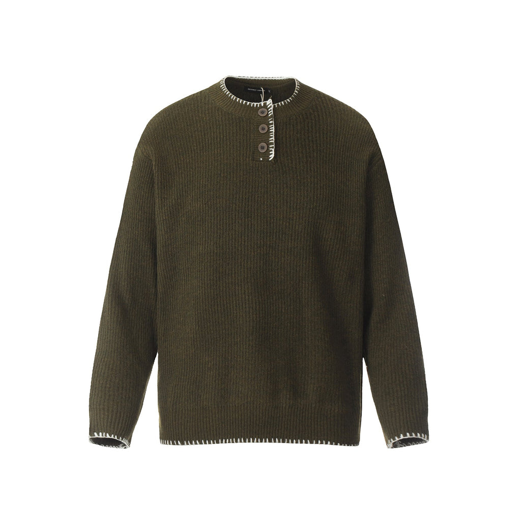 F3F Select White Stitching Henley Neck Knit Sweater