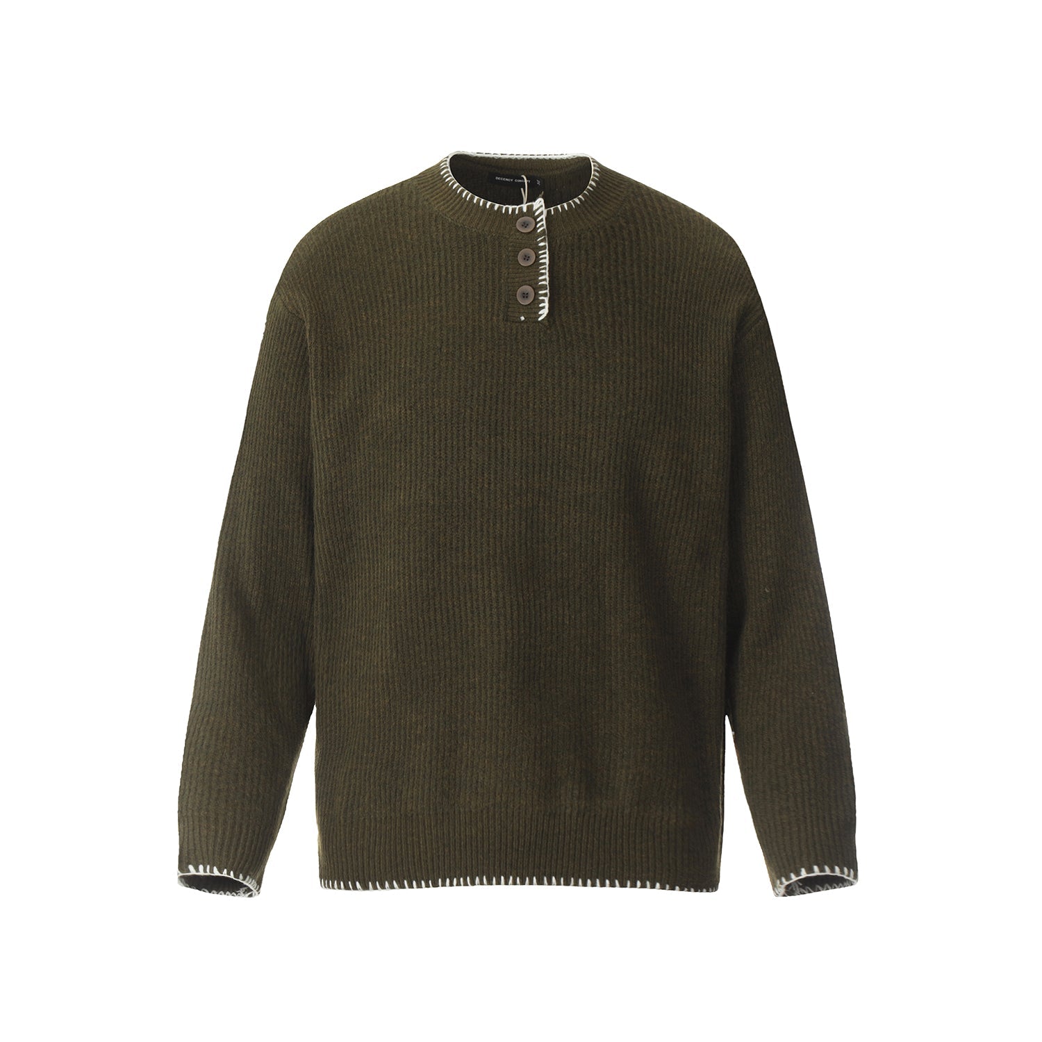 F3F Select White Stitching Henley Neck Knit Sweater