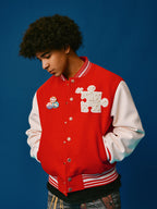 YADcrew Puzzle Snake Pearl Varsity Jacket