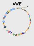 AWE Glass Flower Color Beaded Necklace