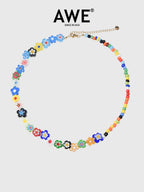 AWE Glass Flower Color Beaded Necklace