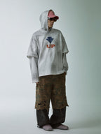 F2CE Dirty Dye Printed Fake Two-Piece Layering Hoodie