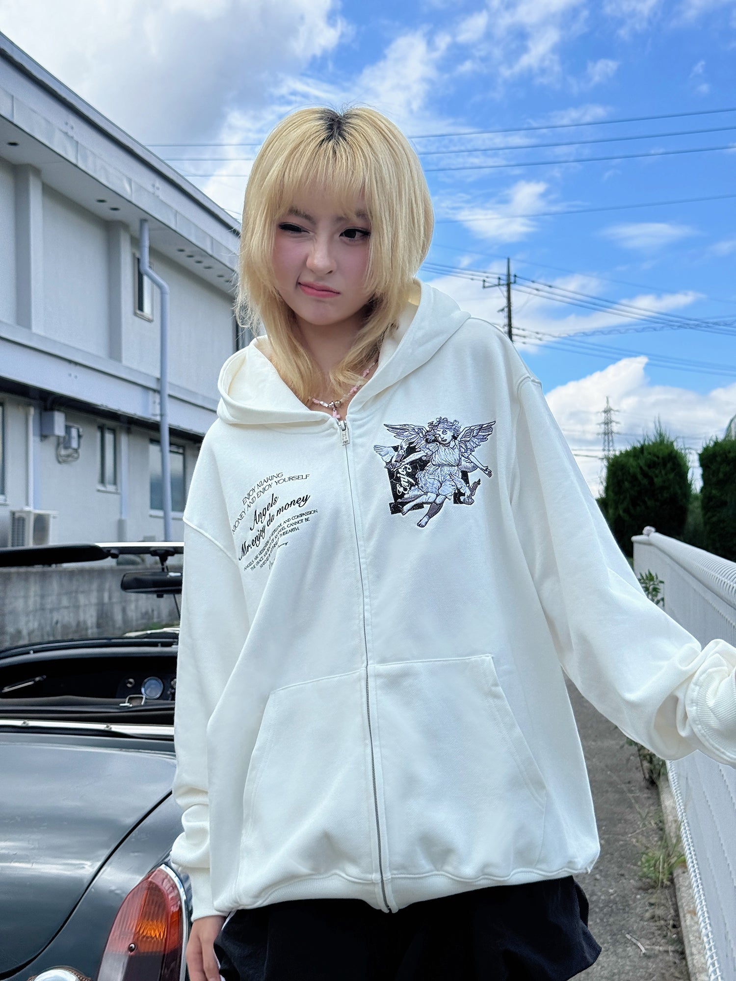 MEDM 3D Embroidered Angel Dove Zip Up Hoodie