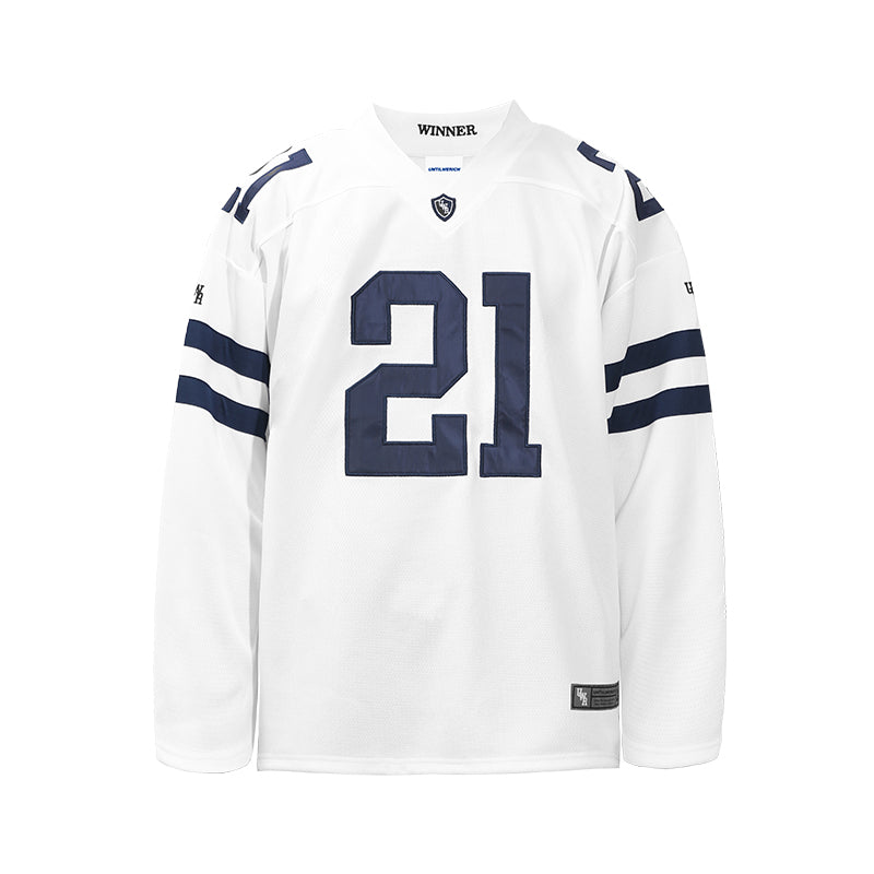 UNTILWERICH Mesh Quilting Embroidered Long Sleeve Hockey Jersey