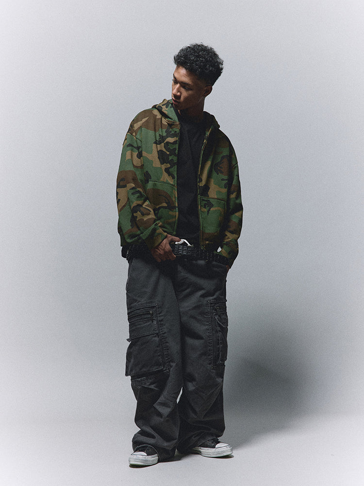 ANTIDOTE Camouflage Printed Zip Up Hoodie