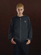 DICETINY Metal Logo Zip Up Knit Hoodie