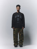 ANTIDOTE Hole Breaking Badge Printed Knit Sweater