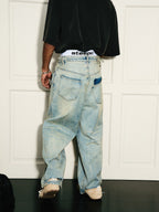STEEPC Washed Vintage Pockets Deconstructed Baggy Jeans