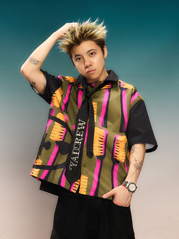 YADcrew Full Print Toothbrush Short Sleeve Shirt