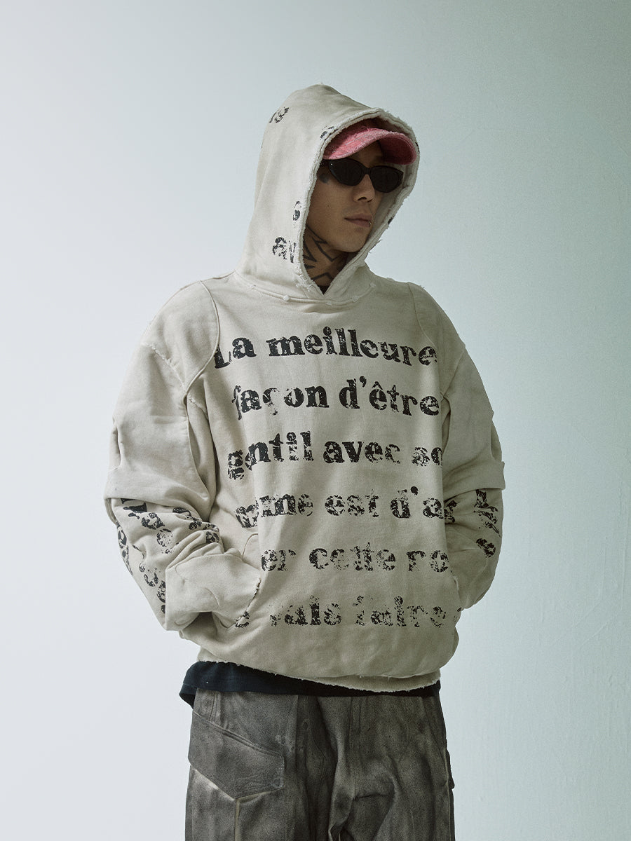 F2CE Dirty Dye Double Layer Printed Hoodie