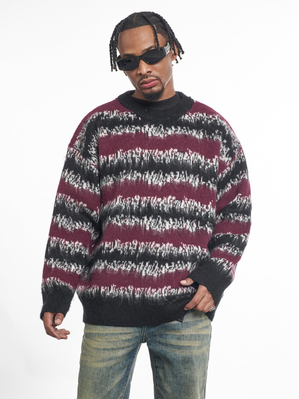 F3F Select Gradient Striped Fuzzy Knit Sweater