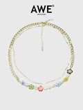 AWE Double Chain Flower Pearl Necklace