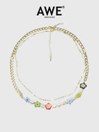 AWE Double Chain Flower Pearl Necklace