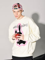 YADcrew Rabbit Patch Leather Embroidered Sweatshirt