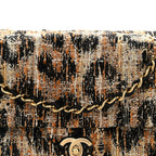 Tweed Mixed Fibers Leopard Print Small Souplissimo Maxi Flap Brown Black White