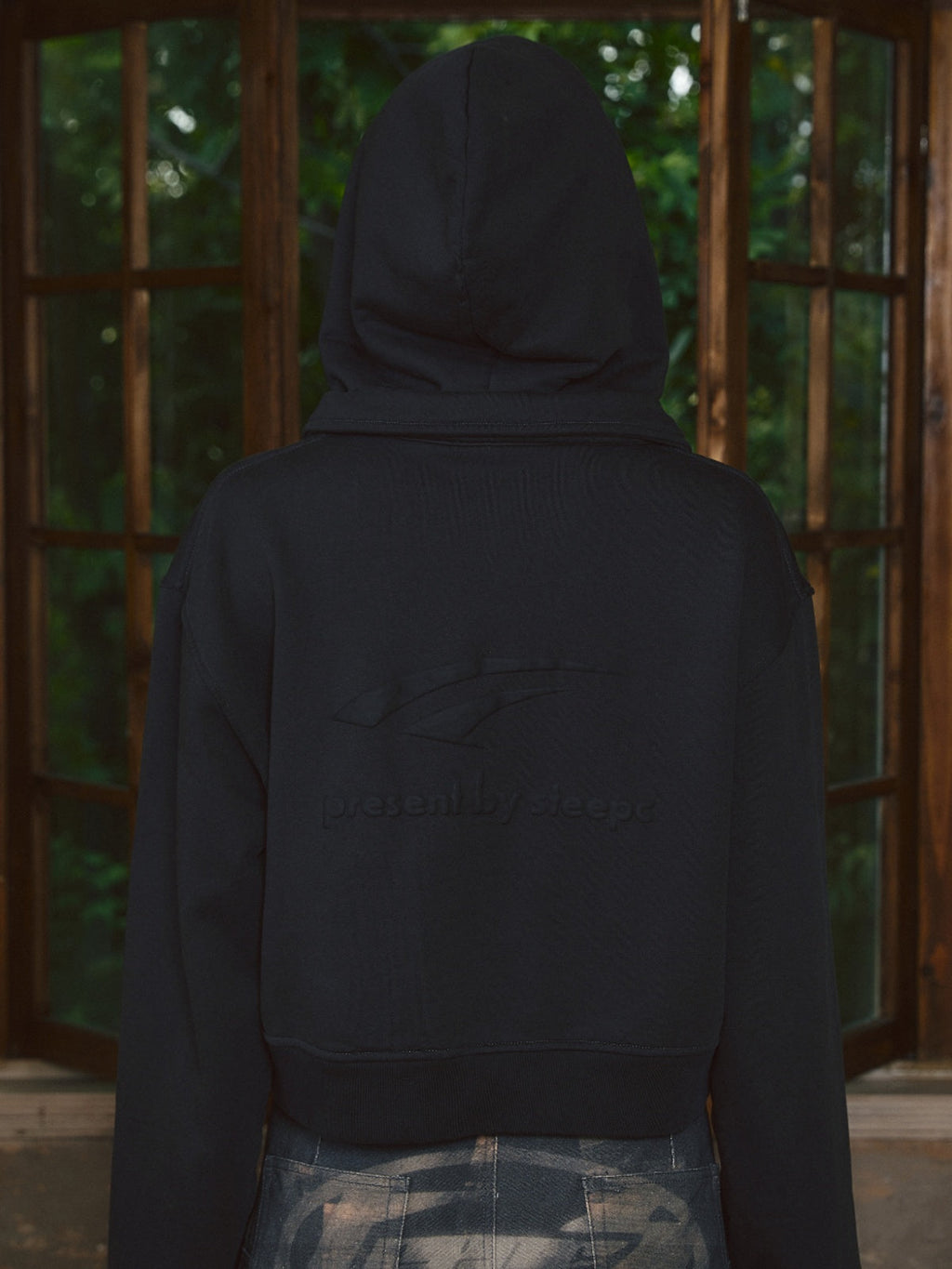 STEEPC Fake Two Piece Collar Boxy Crop Zip Hoodie