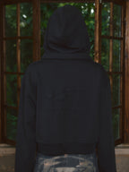 STEEPC Fake Two Piece Collar Boxy Crop Zip Hoodie